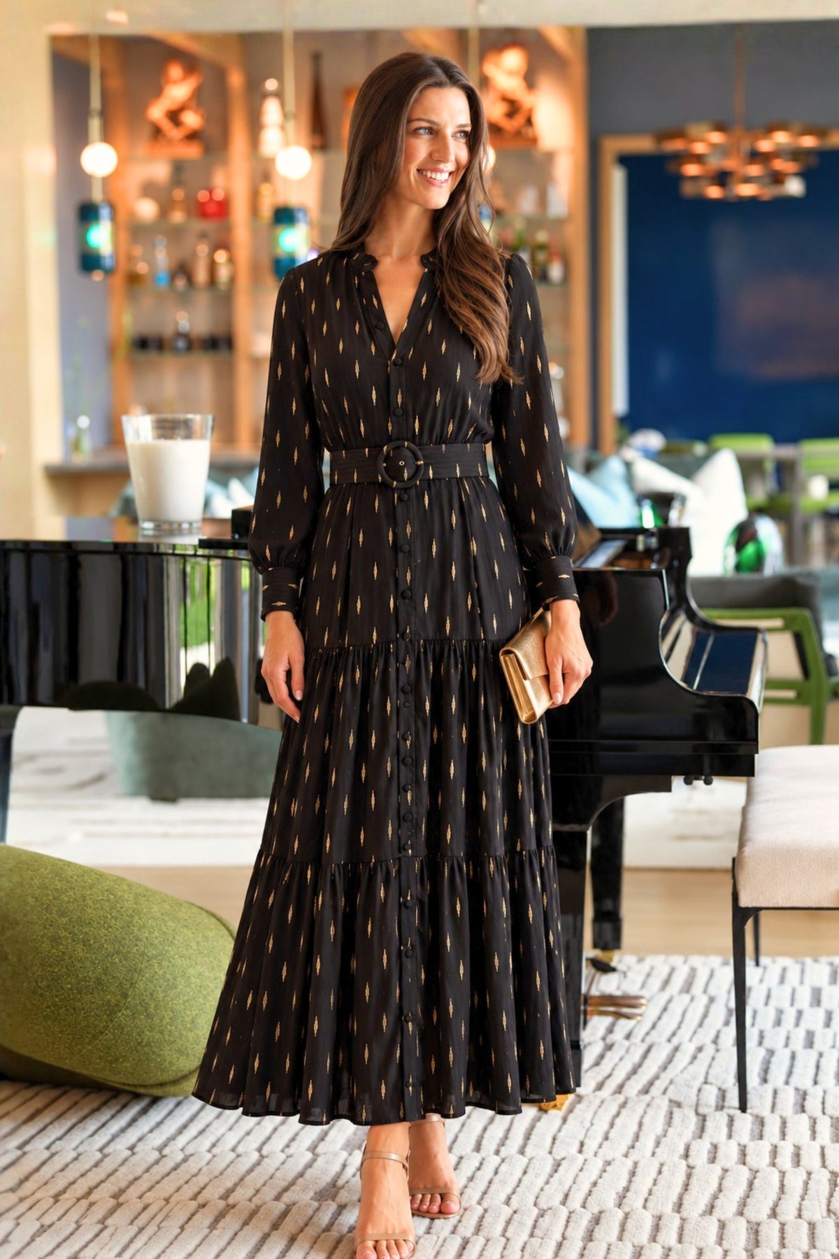 Vivienne Dress in Black Metallic