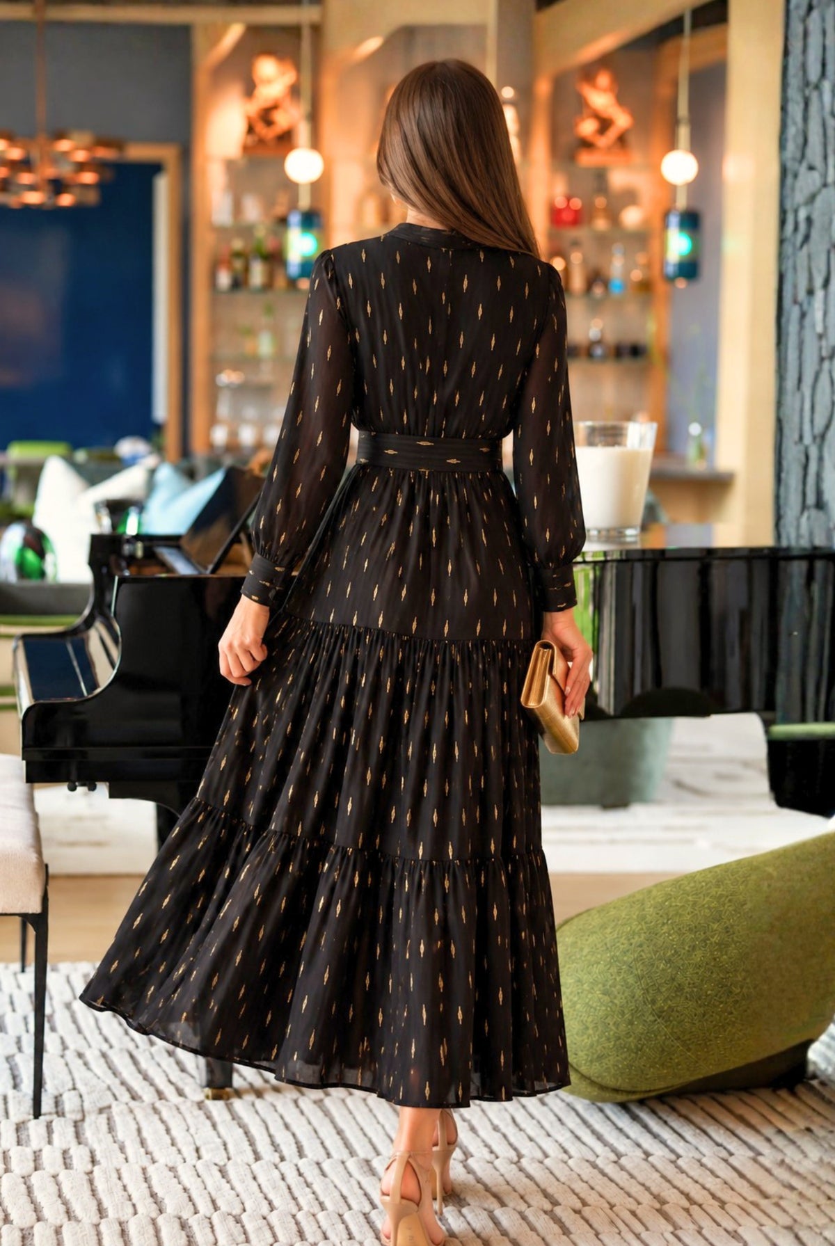 Vivienne Dress in Black Metallic