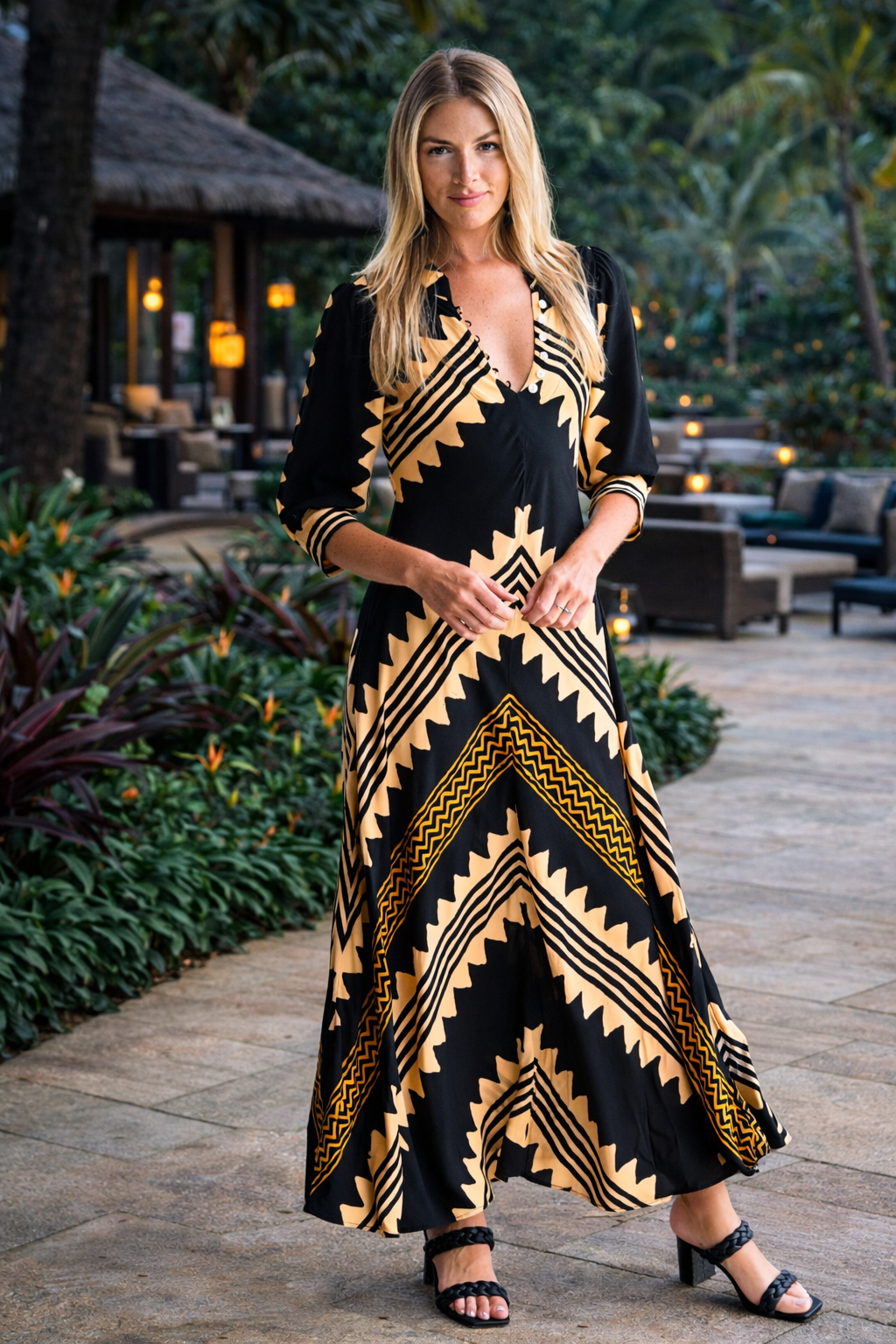 Daphne Dress / Khaki Zig Zag walker&wade Daphne Dress / Khaki Zig Zag walker&wade