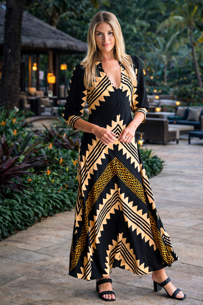 Daphne Dress / Khaki Zig Zag – walker&wade