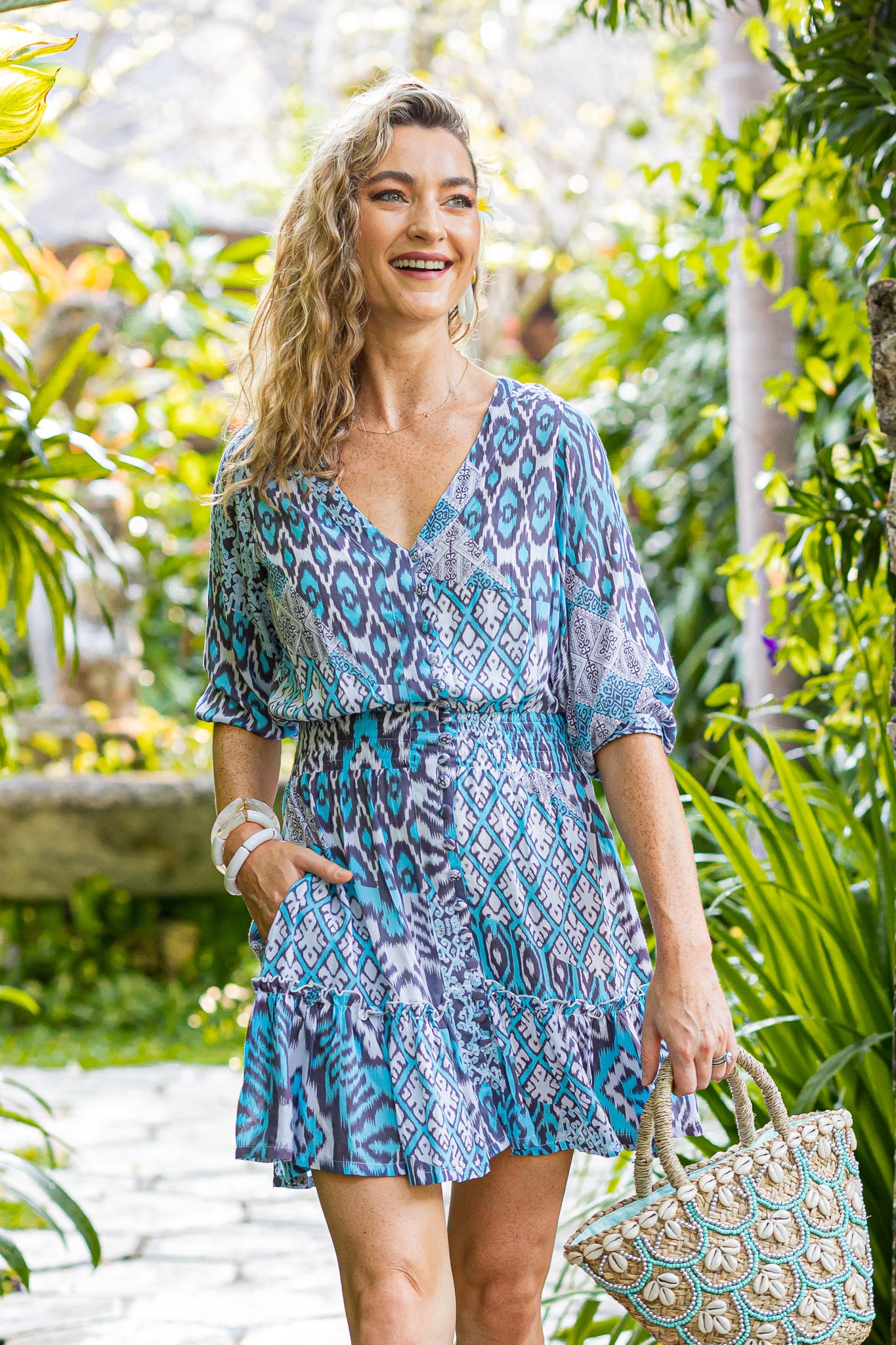 Kelsey Dress Short / Turquoise Brown Ikat Turquoise Brown Ikat / XS Kelsey Dress Short / Turquoise Brown Ikat Turquoise Brown Ikat / XS