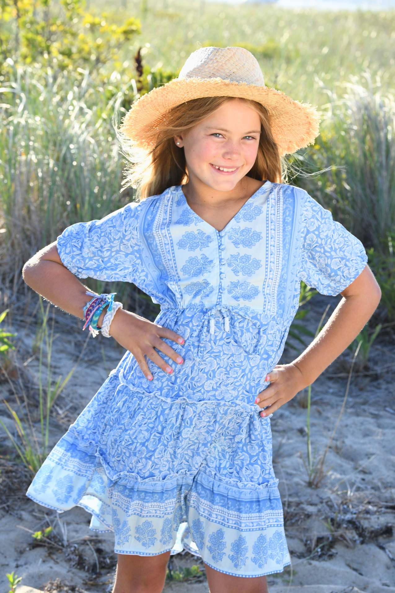 Girl's Carrie Dress / Sky Blue Floral - Sky Blue Floral / 4 Girl's Carrie Dress / Sky Blue Floral - Sky Blue Floral / 4