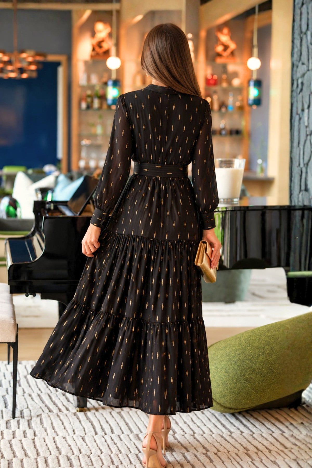 Vivienne Dress in Black Metallic