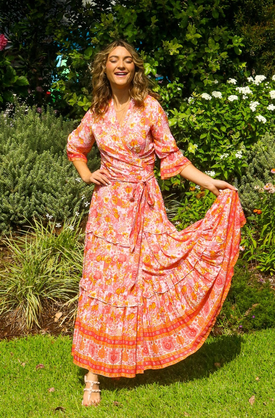 Everleigh Dress Long / Tangerine Floral – walker&wade Everleigh Dress Long / Tangerine Floral – walker&wade